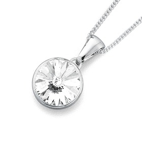 Sterling+Silver+White+Crystal+Bezel+Set+Pendant