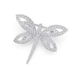 Silver-Cubic-Zirconia-Dragonfly-Brooch on sale