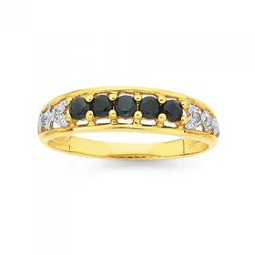 9ct+Gold+Natural+Sapphire+and+Diamond+Ring