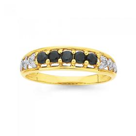 9ct-Gold-Natural-Sapphire-and-Diamond-Ring on sale