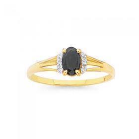 9ct+Gold+Sapphire+%26amp%3B+Diamond+Oval+Ring