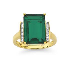 9ct-Gold-Created-Emerald-10ct-Diamond-Ring on sale