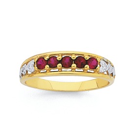 9ct+Gold+Created+Ruby+%26amp%3B+Diamond+Ring