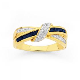 9ct-Gold-Sapphire-Diamond-Crossover-Ring on sale