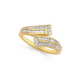 9ct-Gold-Diamond-Round-Brilliant-and-Baguette-Cut-Swirl-Ring on sale