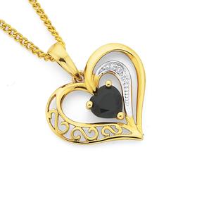 9ct-Gold-Sapphire-Diamond-Heart-Pendant on sale