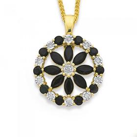 9ct+Gold+Black+Sapphire+%26amp%3B+Diamond+Wreath+Enhancer+Pendant