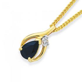 9ct+Gold+Sapphire+%26amp%3B+Diamond+Pendant