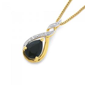 9ct-Gold-Black-Sapphire-Diamond-Pendant on sale