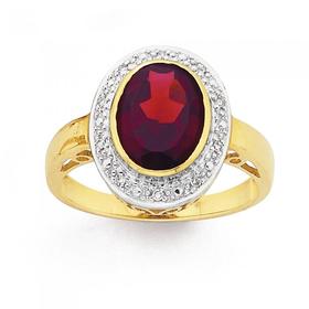 9ct-Gold-Garnet-Diamond-Oval-Ring on sale