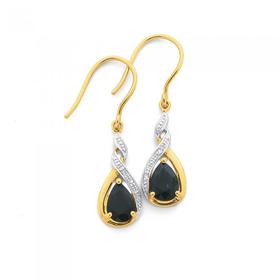 9ct-Gold-Black-Sapphire-Diamond-Drop-Earrings on sale