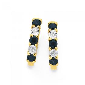 9ct-Gold-Black-Sapphire-Diamond-Huggie-Earrings on sale