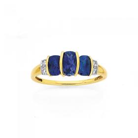 9ct-Gold-Created-Sapphire-Diamond-Semi-Bezel-Cushion-Cut-Ring on sale