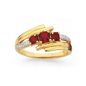 9ct-Gold-Created-Ruby-Diamond-Cushion-Cut-Ring on sale