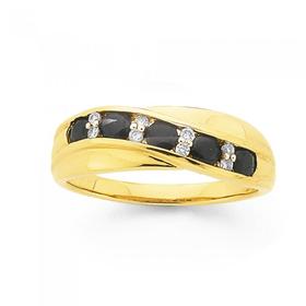 9ct-Gold-Black-Sapphire-Diamond-Crossover-Ring on sale
