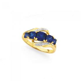 9ct-Gold-Created-Sapphire-Diamond-Cushion-Swirl-Ring on sale