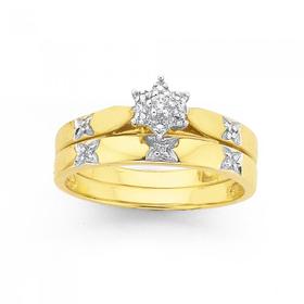 9ct+Gold%2C+Diamond+Cluster+Bridal+Ring+Set