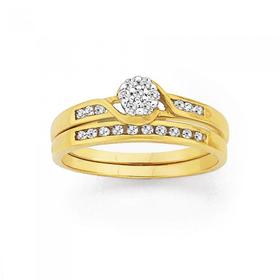 9ct+Gold%2C+Diamond+Cluster+Bridal+Ring+Set