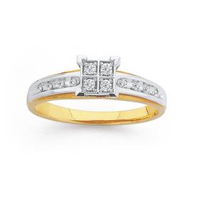 9ct+Gold%2C+Two+Tone+Diamond+Square+Engagement+Ring