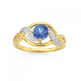 9ct+Gold+Created+Sapphire+and+Diamond+Ring