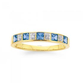 9ct-Gold-Created-Sapphire-Diamond-Ring on sale