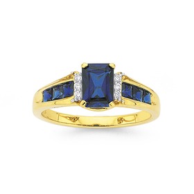 9ct+Gold+Created+Sapphire+%26amp%3B+Diamond+Ring