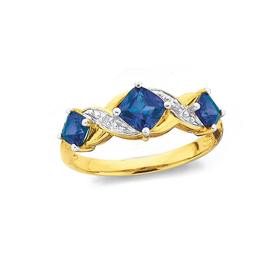 9ct-Gold-Created-Sapphire-Diamond-Ring on sale