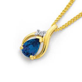 9ct-Gold-Created-Sapphire-Diamond-Pendant on sale