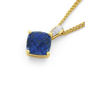 9ct-Gold-Created-Sapphire-Diamond-Pendant on sale