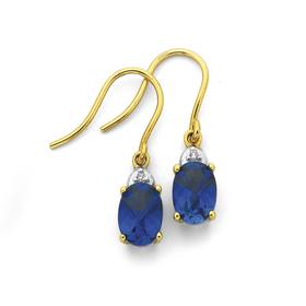 9ct-Gold-Created-Sapphire-Diamond-Drop-Earrings on sale