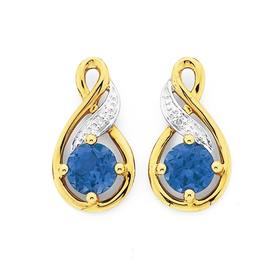 9ct+Gold+Created+Ceylon+Sapphire+%26amp%3B+Diamond+Earrings