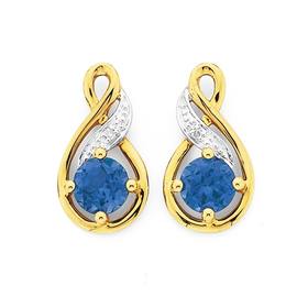 9ct-Gold-Created-Ceylon-Sapphire-Diamond-Earrings on sale