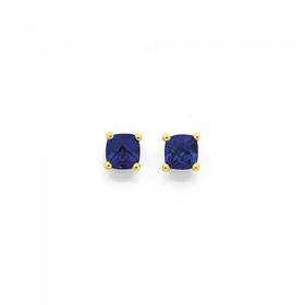 9ct-Gold-Created-Sapphire-5mm-Cushion-Stud-Earrings on sale