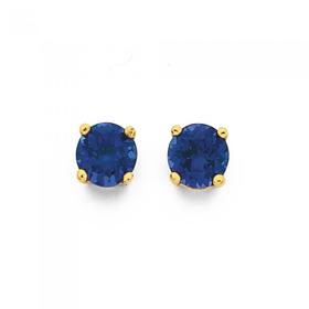 9ct+Gold+Created+Sapphire+Stud+Earrings