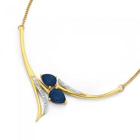 9ct-Gold-Created-Sapphire-Diamond-Necklet on sale