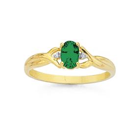 9ct-Gold-Created-Emerald-Diamond-Ring on sale