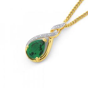 9ct-Gold-Created-Emerald-Diamond-Pendant on sale