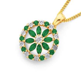 9ct-Gold-Created-Emerald-Diamond-Flower-Enhancer-Pendant on sale