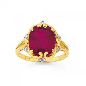 9ct-Gold-Created-Ruby-Diamond-Filigree-Ring on sale