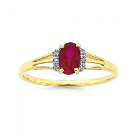 9ct-Gold-Created-Ruby-Diamond-Oval-Ring on sale