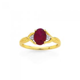 9ct-Gold-Created-Ruby-with-Diamond-Twist-Ring on sale