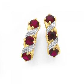 9ct+Gold%2C+Created+Ruby+%26+Diamond+Earrings