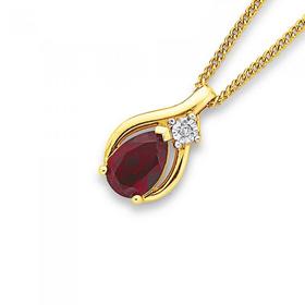 9ct-Gold-Created-Ruby-Diamond-Pear-Shape-Pendant on sale