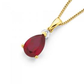 9ct+Gold+Created+Ruby+%26amp%3B+Diamond+Pendant