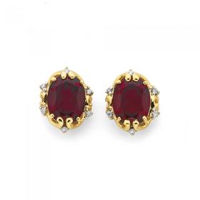 9ct-Gold-Created-Ruby-Diamond-Oval-Antique-Filigree-Earrings on sale