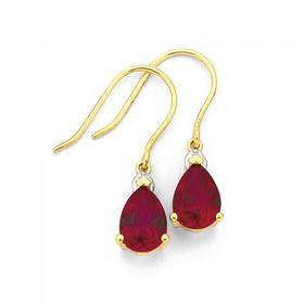 9ct-Gold-Created-Ruby-Diamond-Pear-Earrings on sale
