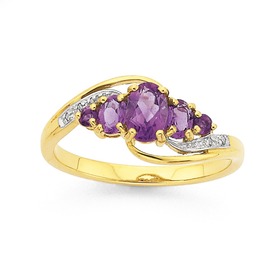 9ct+Gold+Amethyst+and+Diamond+Ring