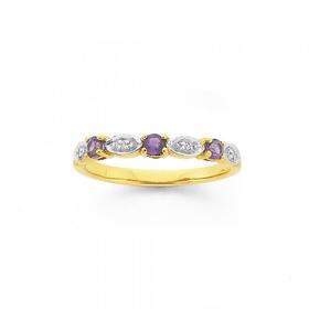 9ct-Gold-Amethyst-Diamond-Trilogy-Ring on sale