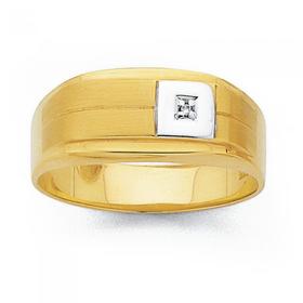 9ct+Yellow+%26+White+Gold+Diamond+Set+Gents+Ring