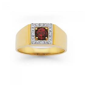 9ct+Gold+Diamond+and+Created+Ruby+Gents+Ring